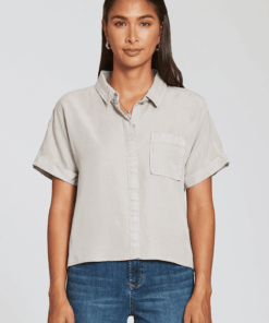 Dear John Denim- Charlotte Short Sleeve Button Up in Marble Stone