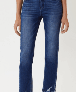 Kancan Denim- High Rise Slim Straight with Band Detail in Dark Wash