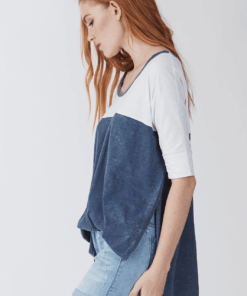 Another Love- Mimi Relaxed Vintage Tee in Solid Dark Denim and White