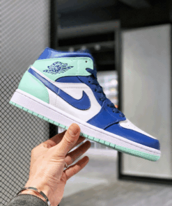 Air Jordan 1 Mid white, blue and green
