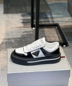 Prada Leather Fashion Sneakers Black White