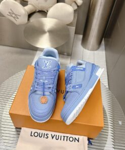 Louis Vuitton LV Trainer Grained Calf Leather Blue Best Quality