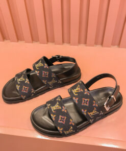 Louis Vuitton Two Straps Slides Sandals In Black/Orange