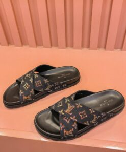 Louis Vuitton Crossover Straps Slides In Black/Orange