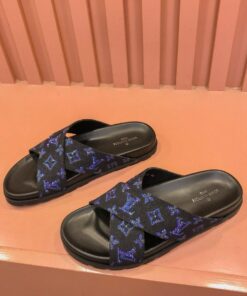 Louis Vuitton Crossover Straps Slides In Black/Blue