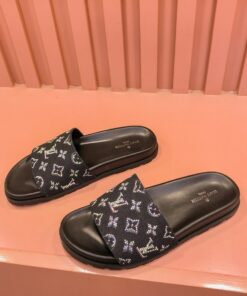 Louis Vuitton Wide Front Strap Slides In Black/Purple
