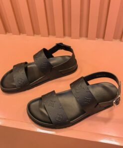 Louis Vuitton Embossed Monogram Two Straps Sandals In Black