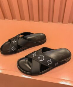 Louis Vuitton Mesh Monogram Crossover Straps Slides In Black/White