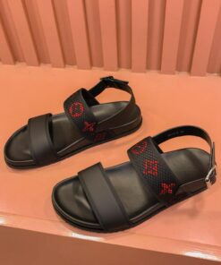 Louis Vuitton Mesh Monogram Two Straps Sandals In Black/Red