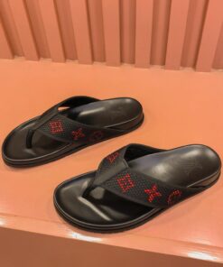 Louis Vuitton Mesh Monogram Thong Slide In Black/Red