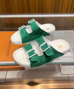Louis Vuitton Monogram Flat Comfort Mule In Green/White