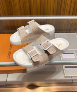 Louis Vuitton Monogram Flat Comfort Mule In Beige White