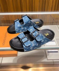Louis Vuitton Monogram Flat Comfort Mule In Black Blue