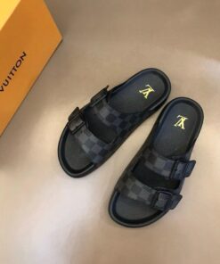 Louis Vuitton Damier Bom Dia Flat Comfort Mule In Grey/White