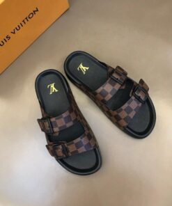 Louis Vuitton Damier Bom Dia Flat Comfort Mule In Brown/Black