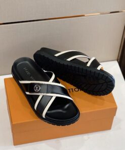 Louis Vuitton LV Initials Crossover Straps Slides In Black/White