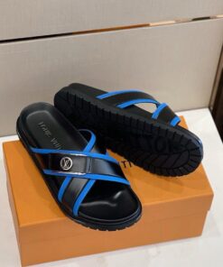Louis Vuitton LV Initials Crossover Straps Slides In Black/Blue