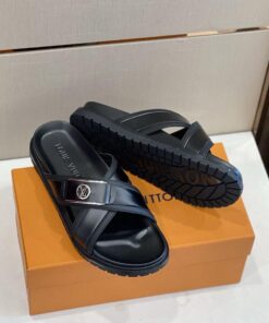 Louis Vuitton LV Initials Crossover Straps Slides In Black