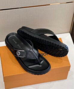 Louis Vuitton LV Initials Thong Slides In Black