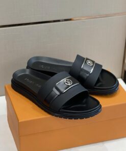 Louis Vuitton LV Initials Wide Front Strap Slides In Black