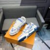Louis Vuitton Graffiti-like Signatures & Slogans LV Trainer Sneaker In White/Blue