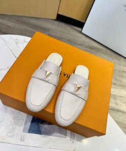 Louis Vuitton Capri Open Back Loafer In White Grain Calfskin