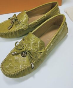 Louis Vuitton Gloria Flat Loafer Monogram Embossed Cowhide In Green