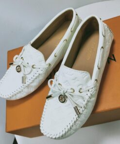 Louis Vuitton Gloria Flat Loafer Monogram Embossed Cowhide In White