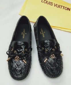 Louis Vuitton Gloria Flat Loafer Monogram Embossed Cowhide In Black