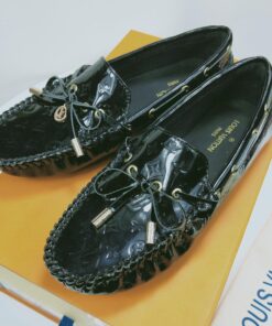 Louis Vuitton Gloria Flat Loafer Monogram Embossed Patent Leather In Black