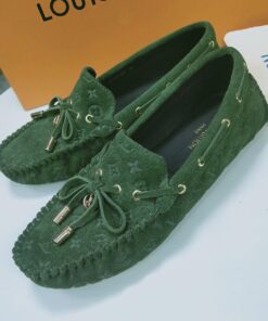 Louis Vuitton Gloria Flat Loafer Monogram Embossed Suede Leather In Green
