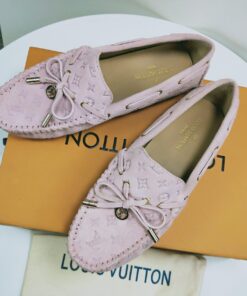 Louis Vuitton Gloria Flat Loafer Monogram Embossed Suede Leather In Light Pink