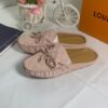 Louis Vuitton Gloria Open Back Flat Loafer Monogram Embossed Suede Leather In Beige