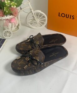 Louis Vuitton Gloria Open Back Flat Loafer Monogram Cowhide In Brown