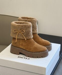 CELINE BULKY CROPPED BOOT WITH TRIOMPHE TASSELS IN SUEDE CALFSKIN AND SHEARLING