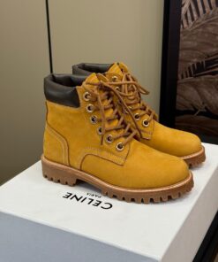 CELINE KURT LACE-UP MID BOOT IN NUBUCK CALFSKIN AND SHEARLING