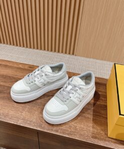 FENDI Match Canvas and suede platform low-tops Sneakers