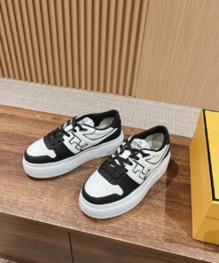 FENDI Match Canvas and suede platform low-tops Sneakers