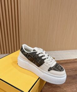 FENDI Match Canvas and suede platform low-tops Sneakers