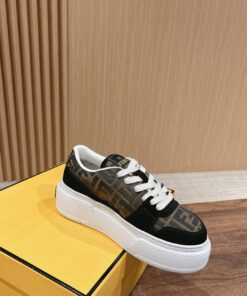 FENDI Match Canvas and suede platform low-tops Sneakers