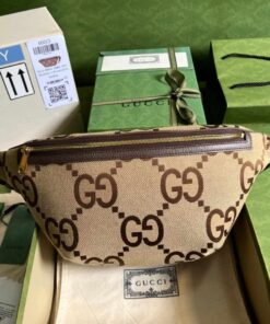 Gucci Jumbo GG Belt Bag Camel And Ebony Jumbo GG Canvas For Women 15.3in/39cm GG 696031 UKMDG 2570