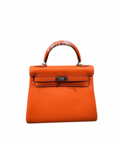 Hermes Kelly Dark Orange For Women Silver Toned Hardware 10in/25cm