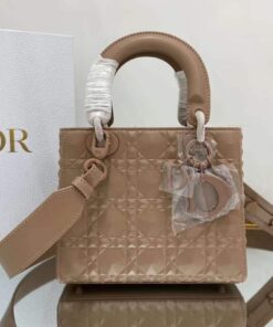 Christian Dior Medium Lady Bag Cannage with Beaded Motif, Brown, For Women Women?s Handbags, Crossbody Bags, 20cm CD