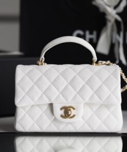 Chanel Mini Flapbag With Top Handle White For Women 7.8in/20cm