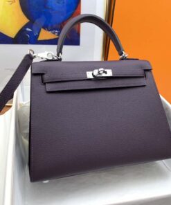 Hermes Kelly 25 Sellier Epsom Dark Purple Bag For Women, Women's Handbags, Shoulder Bags 10in/25cm
