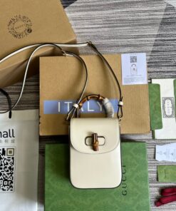 Gucci Bamboo Mini Handbag White For Women, Women's Bags 6.2in/16cm GG 702106 UZY0T 9022