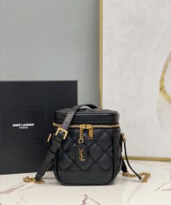 Saint Laurent 80's Vanity Bag In Carre-Quilted Grain De Poudre Black For Women 6.4in/16.5cm YSL 649779DME271000