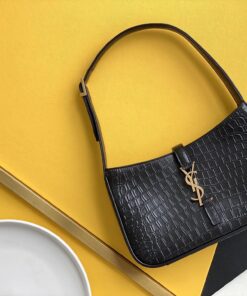 Saint Laurent LE 5 A 7 Hobo Bag Black In Embossed Material For Women 9in/23cm YSL 657228DZESW1062