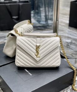 Saint Laurent College Medium Chain Bag White Gold Toned Hardware For Women 9.4in/24cm YSL 600279BRM079207