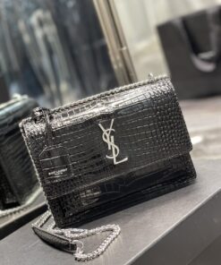 Saint Laurent Sunset Medium Chain Bag Black For Women 8.6in/22cm YSL 442906DND0U1000